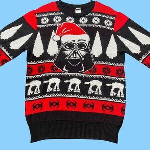 Star Wars Darth Vader Christmas Pullover Sweater Mens Size Large Red/Black/White